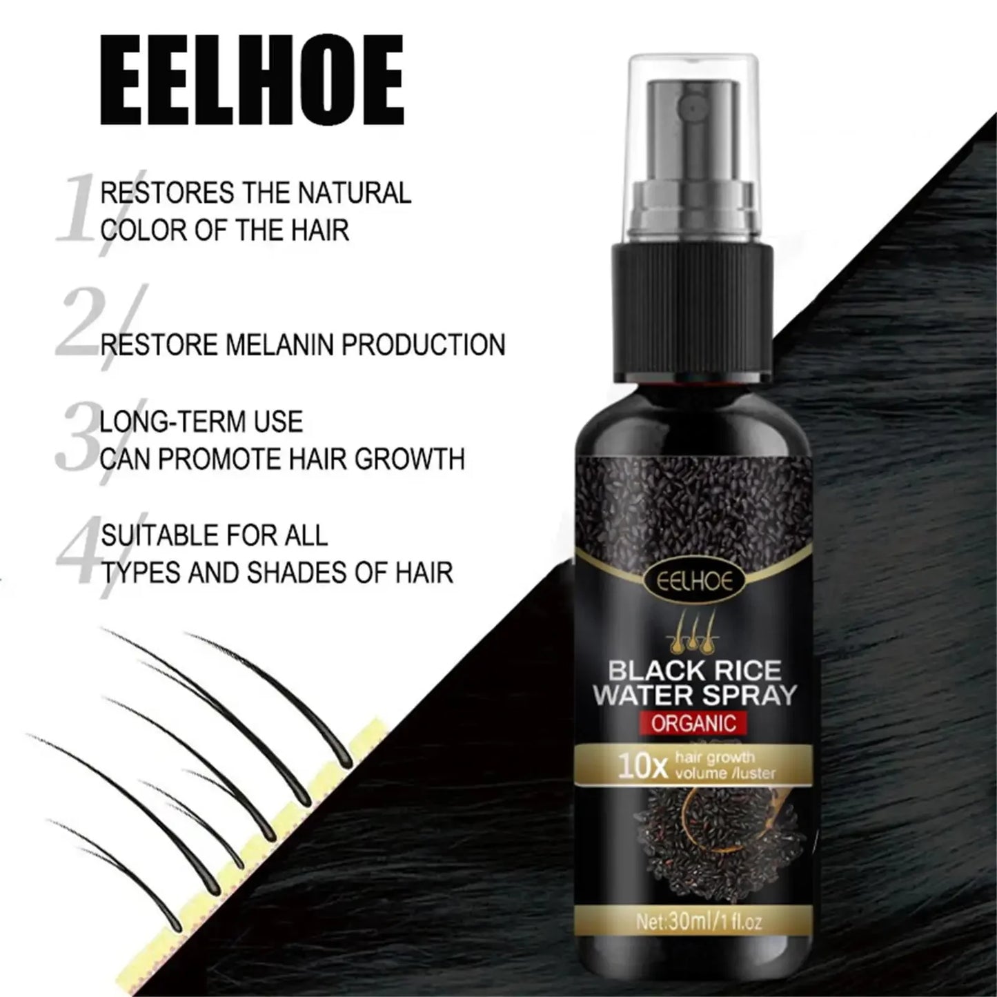 Gray White Hair Treatment Serum White To Black Repair Natural Color Black Rice Nourish Spray Anti Loss Hair High Quality Product