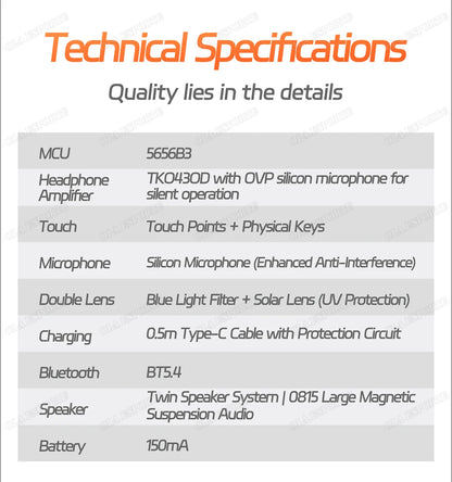 AI Smart Glasses Anti Blue Light Bluetooth 5.3 Wireless Call Music Playback Voice Assistant Amart Glasses Waterproof Sunglasses