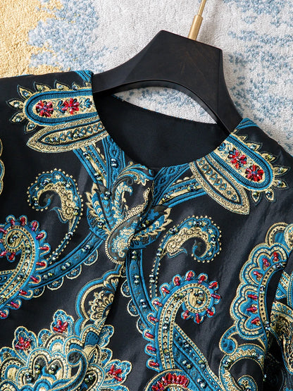 Elegant Embroidered Jacquard Trench Coat for Women 2025 | Round Neck Mid-Length Jacket | European Style Spring Fall Outerwear