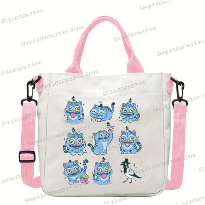 Y2K Anime Cartoon Print Women Canvas Strap Shoulder Bag Fashion Cartoon Anime Crossbody Bags Student Teenage Handbags
