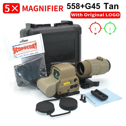 Hot Sale 558 Holographic Collimator Red Dot Sight G43/G33 3X G45 5X Magnifier Airsoft Hunting Gear W/20mm Rail Mounts & QD Lever