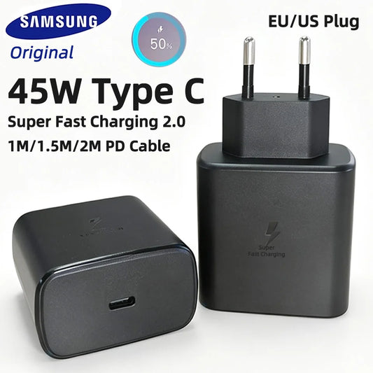 Original Samsung 45W Charger Fast Charging Type C PD Cargador Galaxy S26 S25 Ultra 24 Plus S23 S22 A56 Tab S11 For iPhone Google