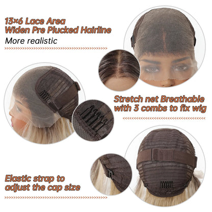 EASIHAIR Long Wavy HD Lace Front Synthetic Wigs for Women Natural Wave Blonde Wigs With Dark Roots 13*6 Lace Wigs Heat Resistant