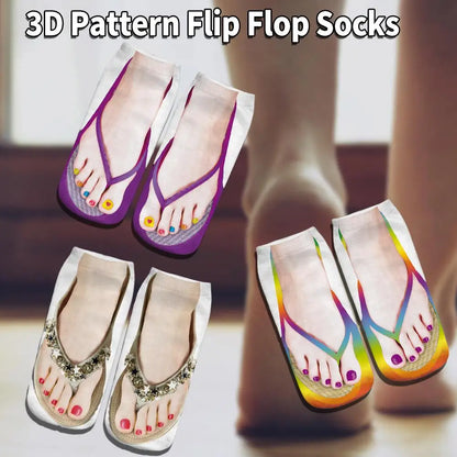 1 Pair 3D Printing Pattern Flip Flop Socks Funny Socks for Women Flip-flop Ankle Socks Low Cut Floor Socks Hosiery Novelty Gifts