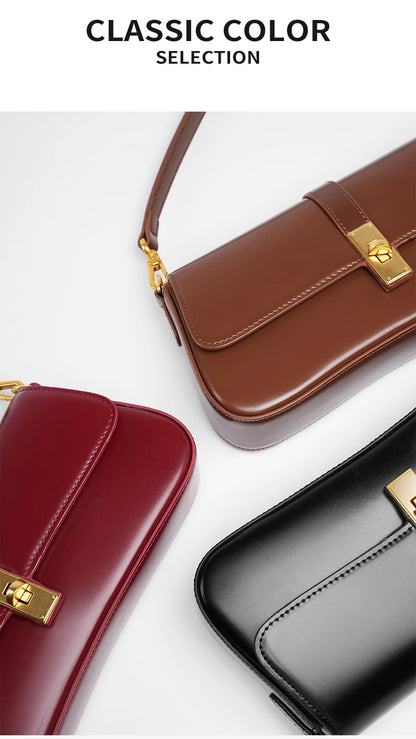 Toptrends Elegant Genuine Leather Underarm Shoulder Bags For Women 2025 Luxury Designer Crossbody Purses Saddle Ladies Handbags
