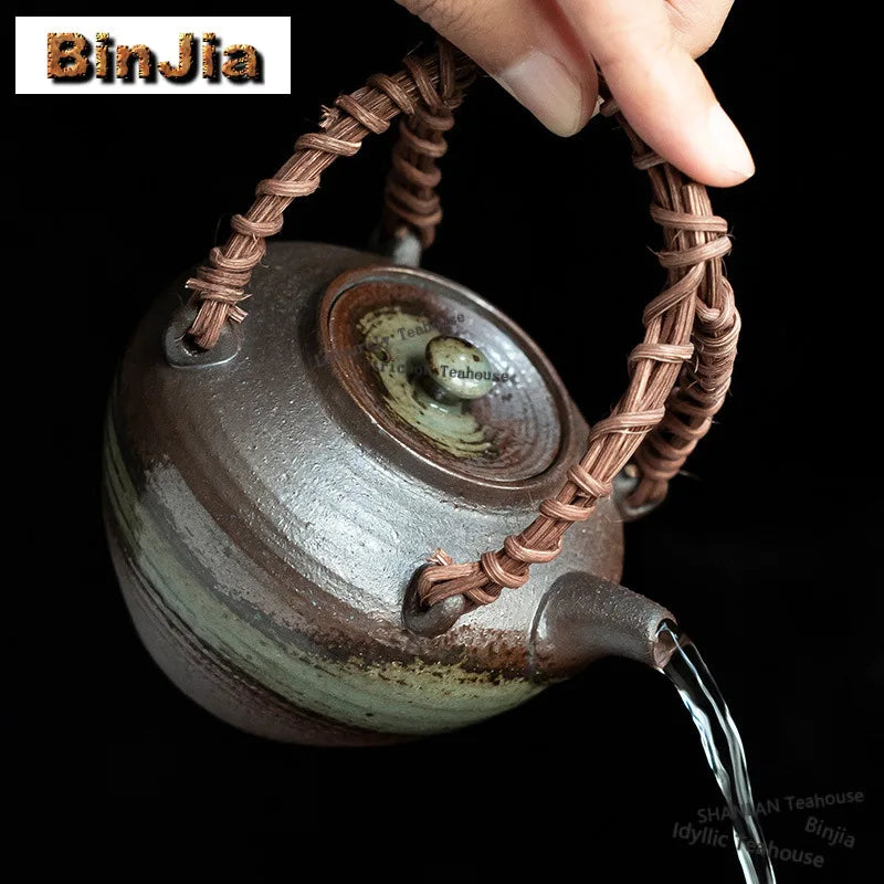 400ml Clear Water Wood-fired Porcelain Lifting Handle Teapot Aesthetic Tea Infuser Pot Tea Maker Kettle With Strainer Teaware