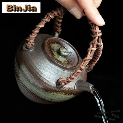 400ml Clear Water Wood-fired Porcelain Lifting Handle Teapot Aesthetic Tea Infuser Pot Tea Maker Kettle With Strainer Teaware