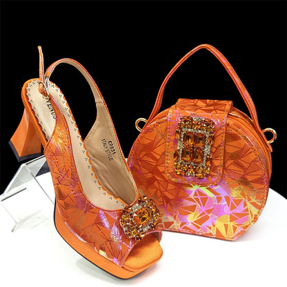 Venus Chan 2025 Elegant Peep-Toe Heels for Women - Perfect Italian Party Shoes & Bag Set with Sparkling Diamond Accents