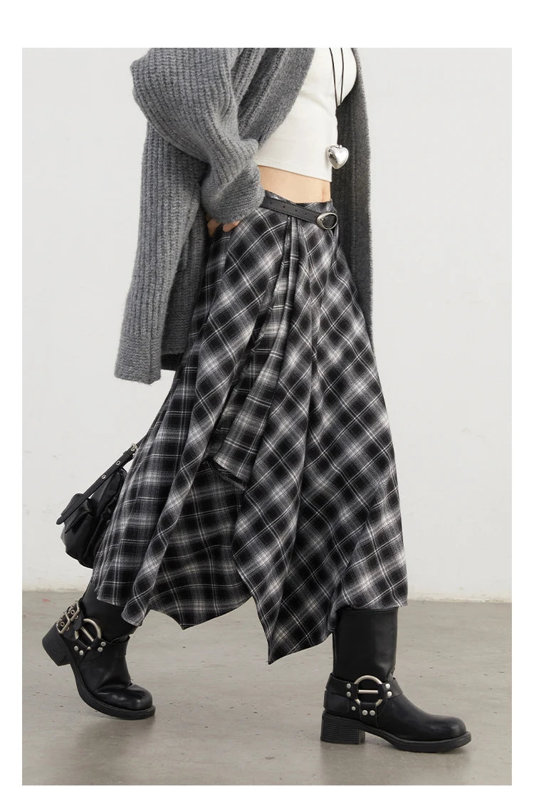 CHIC VEN Women Skirts A Line Retro Loose High Waist Irregular Color Plaid Frosted Half Body Long Ladies Skirt Autumn Winter 2026