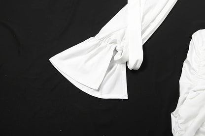 Sisterlinda Cross Waistless Dress Women Y2K High Neck Bandage Tassel Slit Long Sleeve Backless Folds Sexy Midnight Party Bodycon