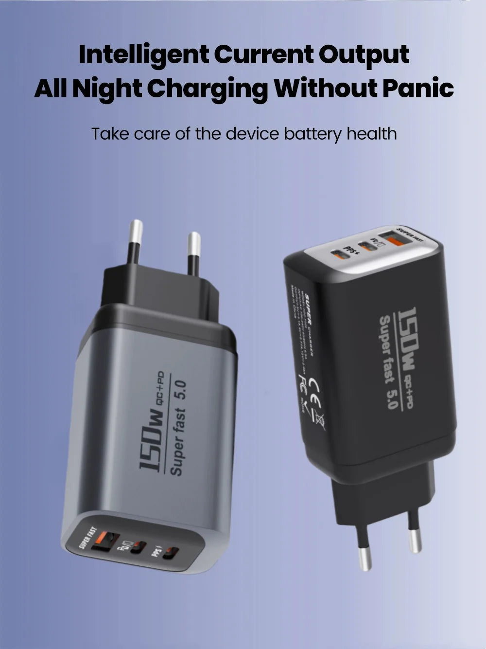 USB Type C 150W Charger USB QC3.0 Fast Charging Mobile Phone Charger Travel Adapter For iPhone 17 Samsung Xiaomi EU/UK/US Plug