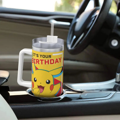 Stainless Steel Tumbler Pikachu Happy Birthday Thermal Mug Insulated Cold Drink Mugs Cup Beach Design Water Bottle