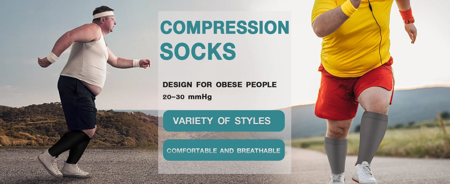 2XL-7XL Plus Size 20-30 mmHg Compression Socks for Women Men Wide Calf Extra Large Knee High Flight Sock for Circulation Support