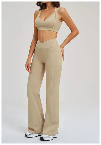 2 Piece Yoga Clothes Women's Sexy Wear Sexy Sport Bra High Waist Flared Pant Fitness Suit Gym Workout Jogging Sports Yoga Set