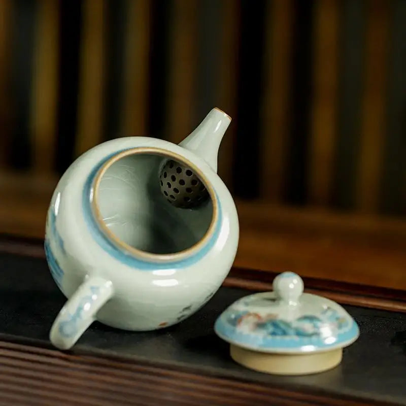 240ML Jingdezhen Porcelain Teapot Retro Old Pottery Mud Pot Tea Maker Kettle Ice Cracked Glaze Tea Services Accessories Craft