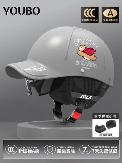 Breathable Summer Motorcycle Helmet 3C Certified Lightweight Baseball Cap Style Unisex Half Helmet