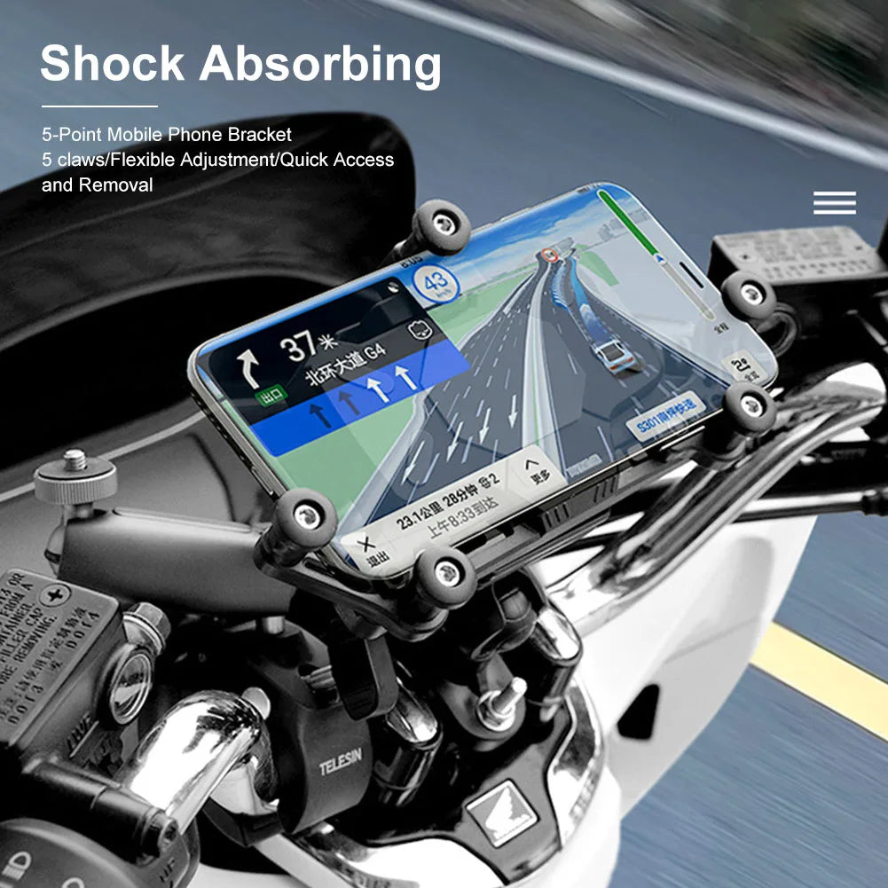 Universal Motorcycle Phone Holder Shock Absorbing Phone Mount Stand 360° Adjustable For iPhone 15 13 14 Pro Max More 4.7-7.1inch