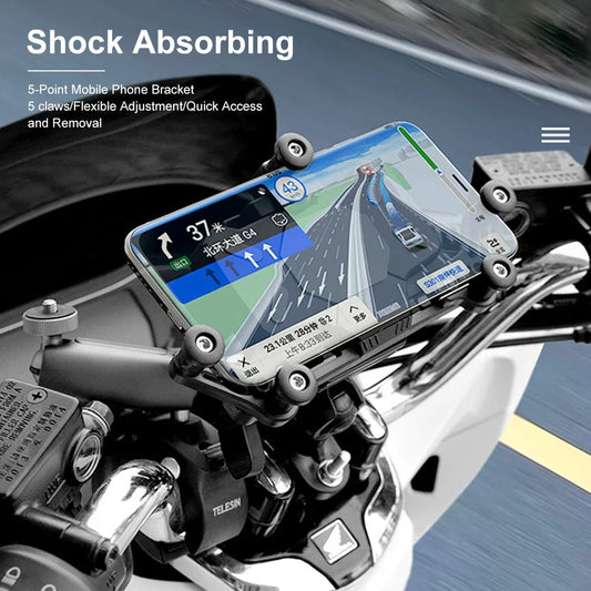 Universal Motorcycle Phone Holder Shock Absorbing Phone Mount Stand 360° Adjustable For iPhone 15 13 14 Pro Max More 4.7-7.1inch