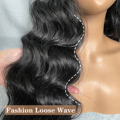 X-TRESS Synthetic Lace Front Hair Wigs for Women 32inch Long Loose Wave Black Color 13X6 Lace Frontal Wig with Natural Baby Hair