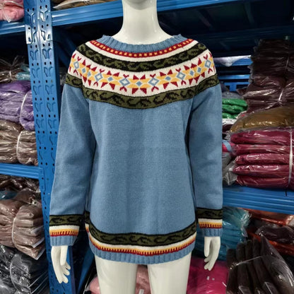 2025 Spring Knitted Women Sweater Print O-neck Long Sleeve Casual Loose Sweaters Female Winter Elegant Trendy Ladies Clothes