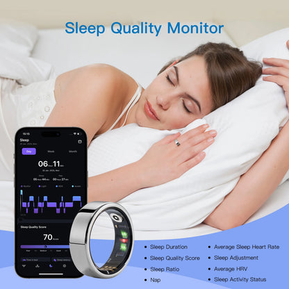 Amovan Nova Smart Ring Premium Quality AI Analysis GPS Sports Mode Heart Rate Blood Oxygen Stress Sleep Temperature Monitor