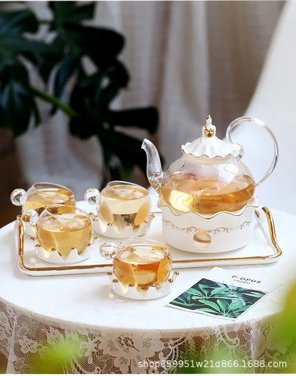 Nordic Afternoon Tea Set Flower Tea Cup Set Boiled Fruit Teapot Candle Heated Teapot Home Gifr