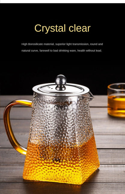 High Quality Hammer Glass Teapot With Stainless Steel Filter Puer Tea Maker Heat Resistant Glass Teapot and Cup Set Kettle Pot