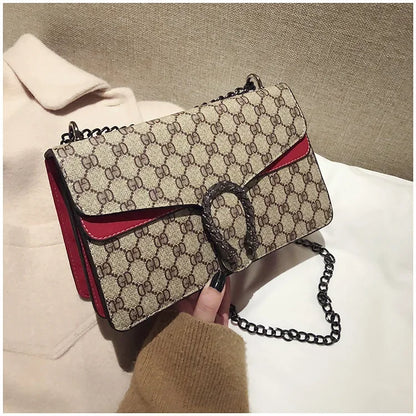 Fashionable Mini Printed Chain Women's Bag Crossbody Shoulder Bag Soft PU Leather Square Shape Bag with Phone Pocket