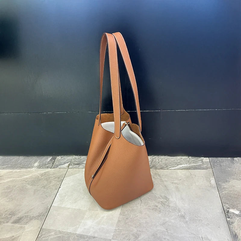 Mendy Large Women's Bag Vintage Leather Bucket Bag 26CM Tote Hobo Bag for Women Soft Leather Underarm Shoulder Purse Handbag New