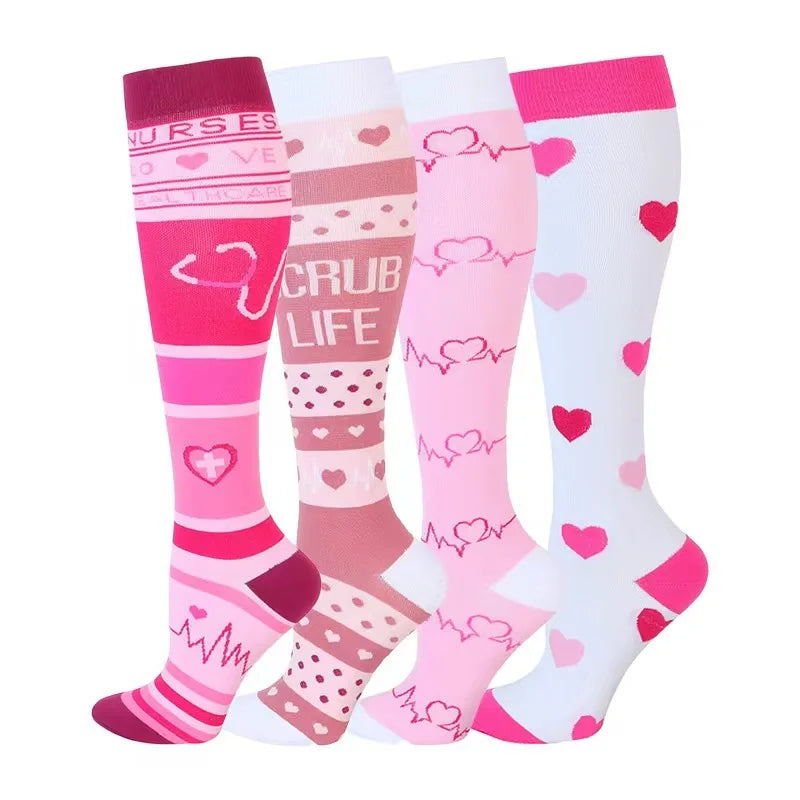 4 Pairs of Compression Socks Men Women Medical Varicose Veins Nursing Socks For Outdoor Running Pregnant Sports Socks