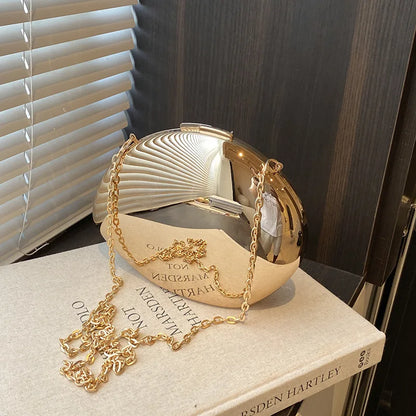 Designer Acrylic Shell Shape Clutch Bag Gold Silver Women Evening Party Bag Cute Shiny Metal Shoulder Crossbody Bags Small Purse