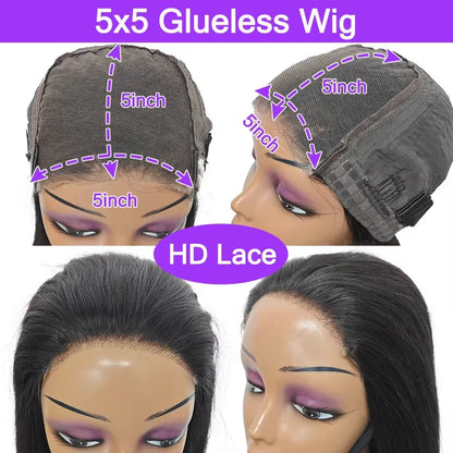 300% 13x6 HD Lace Frontal Wig 100% Raw Human Hair Straight Lace Front Wig 30 36 Inch 5x5 HD Lace Glueless Wig No Glue Human Hair