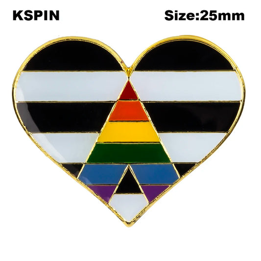 10pcs a lot Rainbow Pride Heart Shaped  Badge Symbol Pin Metal Badges Decorative Brooch Pins for Clothes Brooch Jewelry