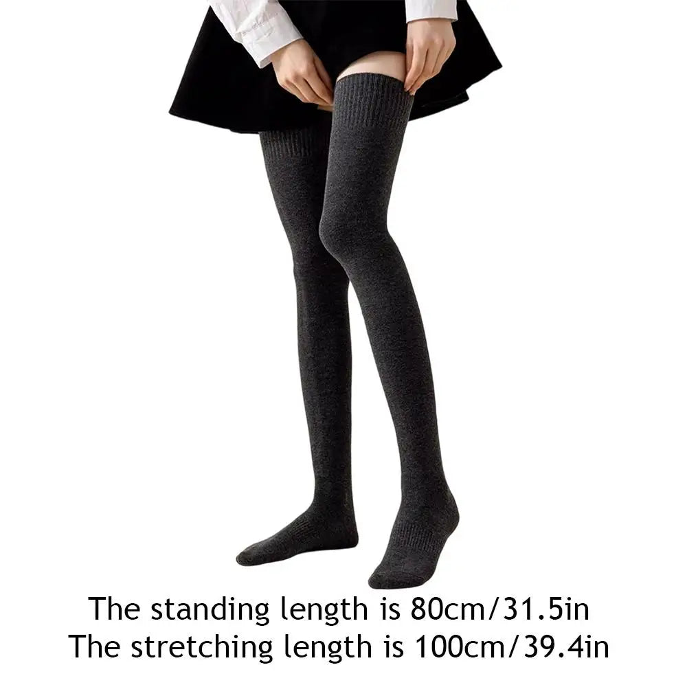 Winter Thigh High Socks For Women 100cm Lengthened JK Lolita Stockings Solid Color Over The Knee Stocks Slim Velvet Thigh Socks