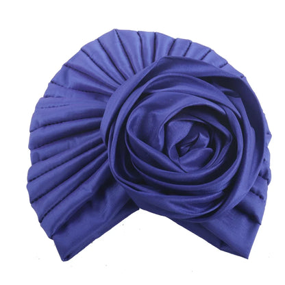 Raw Silk Big Rose Flower African Turban Caps for Women Headwear Head Wraps Nigerian Wedding Geles Party Headgear Bonnet