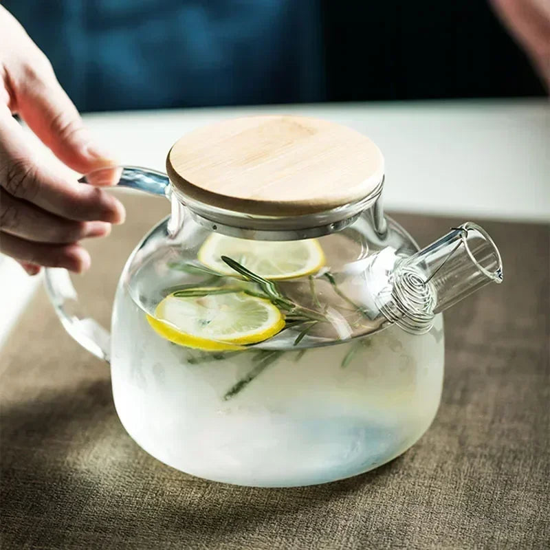 1.8L Transparent Borosilicate Glass Teapot Heat-Resistant Large Clear Tea Pot  Flower Tea Set Puer Kettle Cup Office Home Tool