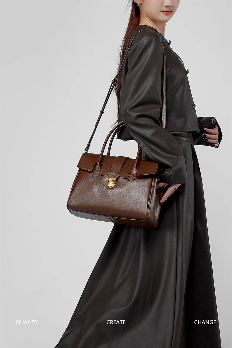 Burminsa Cowhide Genuine Leather Tote Handbags For Women 2025 Luxury Designer Satchel Commuter Ladies Shoulder Crossbody Bags