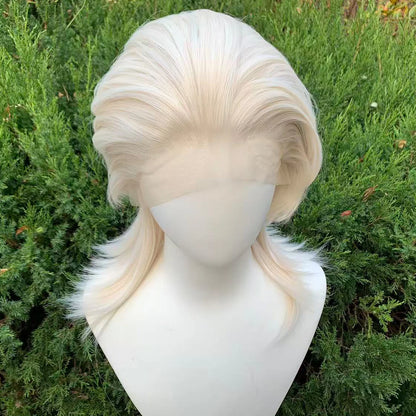 White Blonde Lace Front Wigs for Women 13×4 Glueless Wolf Tail Synthetic Hair Wig Heat Resistant Cosplay Wig for Men