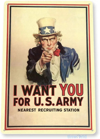 TIN SIGN I Want You Us Army Recruiting Poster WW2 Metal Decor C613