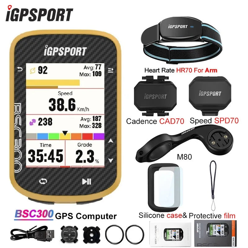 iGPSPORT BSC300 BSC 300 Yellow Computer ANT+ Wireless Bike Speedometer Bluetooth GPS route navigation notification Odometer