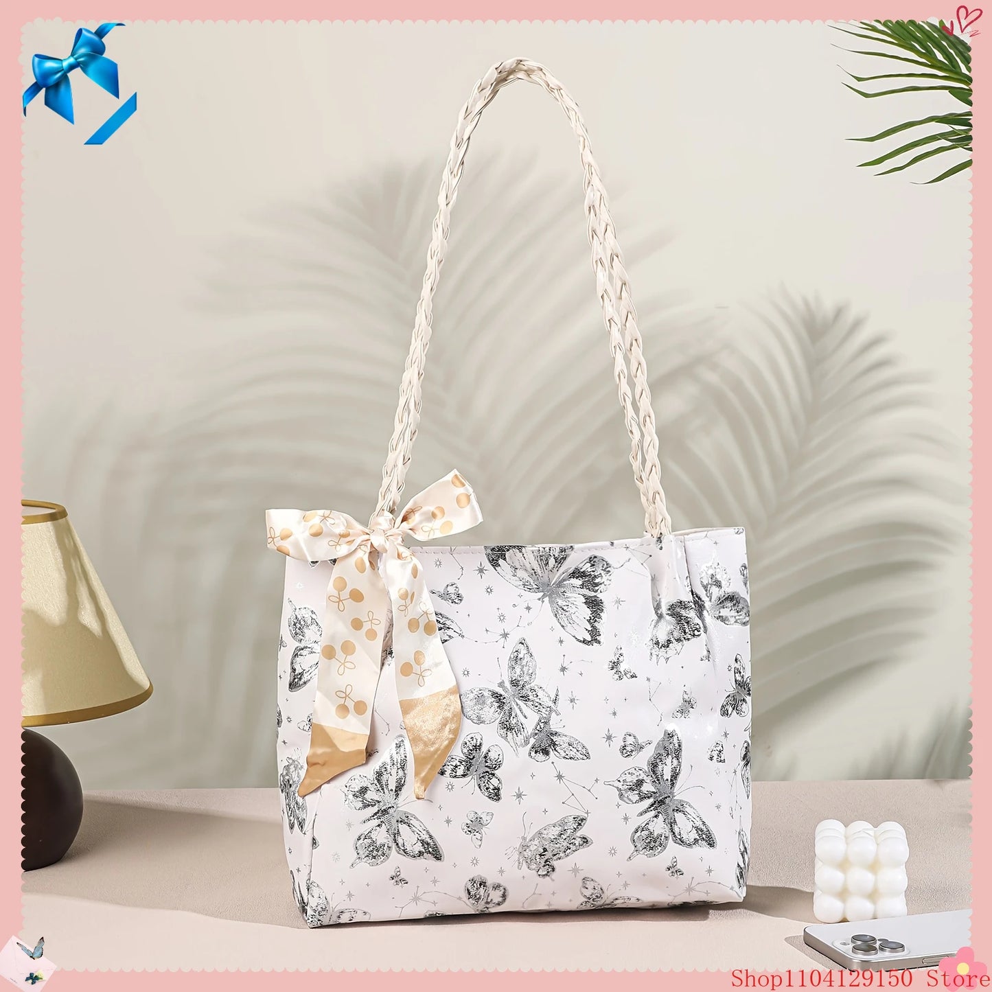 【Hot New】Cute Artistic Texture Butterfly Print Tote Bag for Women  Ideal for Shopping  Class & Commuting  Perfect Gift Option