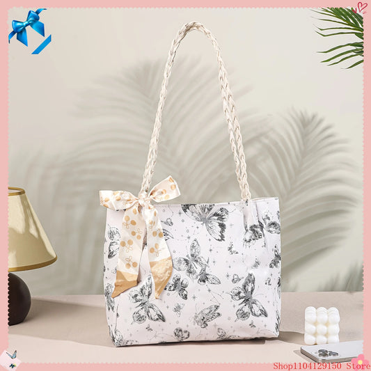 【Hot New】Cute Artistic Texture Butterfly Print Tote Bag for Women  Ideal for Shopping  Class & Commuting  Perfect Gift Option