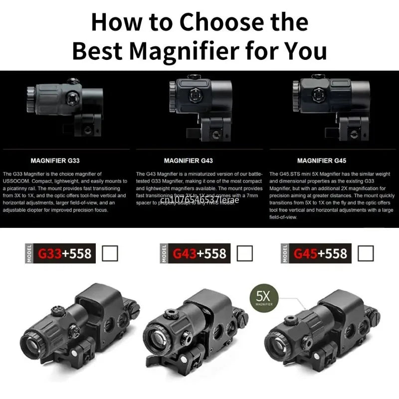 Hot Sale 558 Holographic Collimator Red Dot Sight G43/G33 3X G45 5X Magnifier Airsoft Hunting Gear W/20mm Rail Mounts & QD Lever