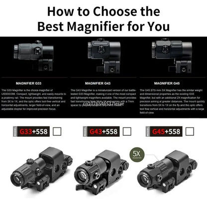 Hot Sale 558 Holographic Collimator Red Dot Sight G43/G33 3X G45 5X Magnifier Airsoft Hunting Gear W/20mm Rail Mounts & QD Lever