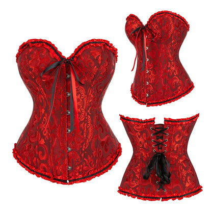 BurVogue Women Lace Up Sexy Floral  Boned Corset Overbust Body Shaper BustierLingerie Bodyshaper Top Corsets Top
