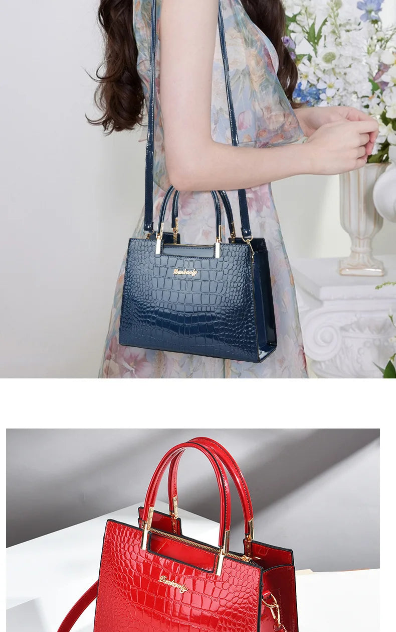 Luxury Bright Leather Ladies HandBags High-end Crocodile  Messenger Bags Boston Ladies Shopping Shoulder Tote Bags Crossbody Bag