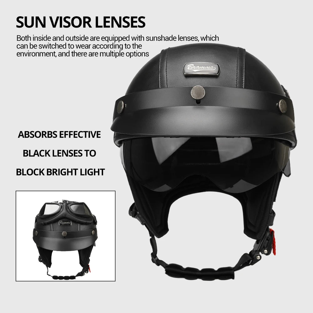 Motorcycle Half Helmet Leather Vintage Helmet Four Seasons General Safety Helmet Anti Fall And Sun Cap Moto Open Face Helmet