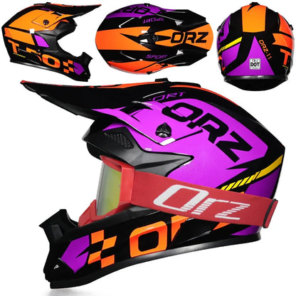 DOT Approved Off Road Helmet with Goggles Motocross Helmet Dirt Bike ATV Motorcycle Helmet Moped Dirtbike Racing Dirtbike Helmet