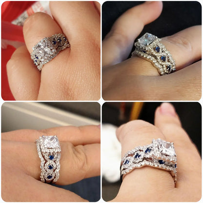 Newshe 3 Pcs Wedding Rings Set for Women 925 Silver Princess Cut Certified Moissanite/Zircon Luxury Bridal Engagement Jewelry