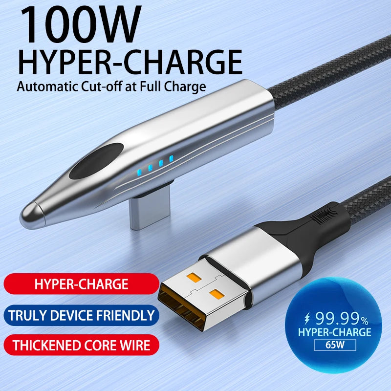 240W 100W Bullet Train Shape Fast Charging Cable 90° Elbow Type C Charger USBA/Type C To Type C Cable for Samsung S25 iPhone 16